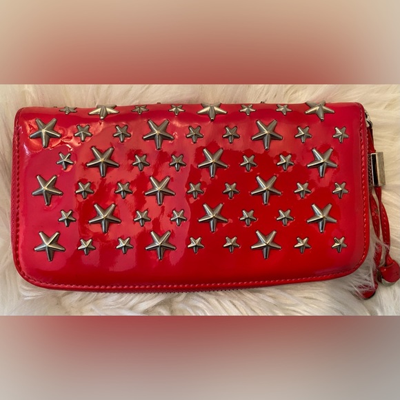 Jimmy Choo Handbags - EUC Authentic Jimmy Choo Star Studded Red Patten Leather Wallet.